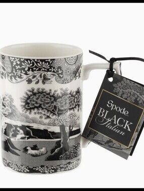 Spode Black Italian Mug Set Of 2 Pastoral Scene 250th Anniversary Black White
